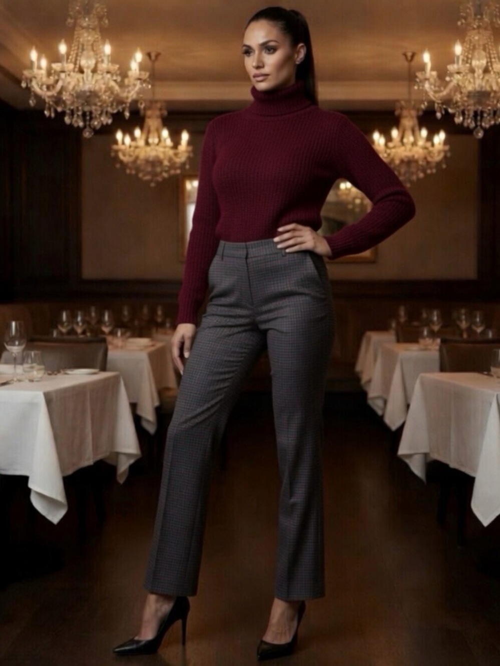 NWOT Ann Taylor Factory Charcoal gray burgundy Check dress pants Sz 10 - Picture 7 of 16